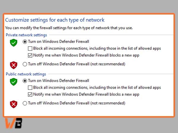 turn on and off the Windows firewall