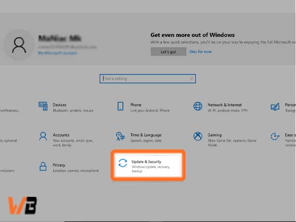 click on the “update and security”