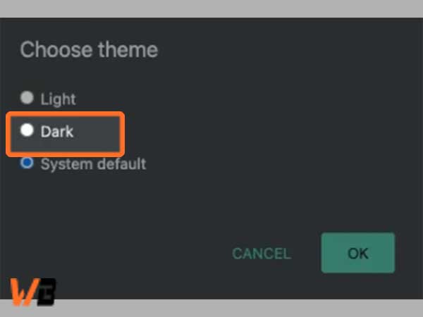 options light, dark, and system default 