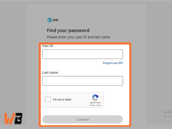 in AT&T find your Password