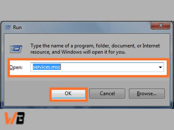 type “services.msc” and click on the “OK”
