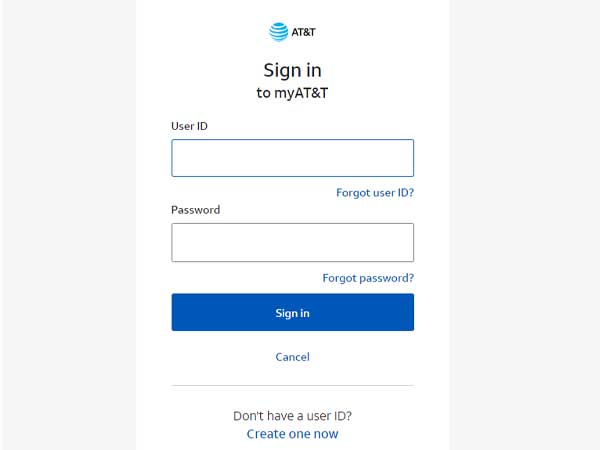 AT&T login page