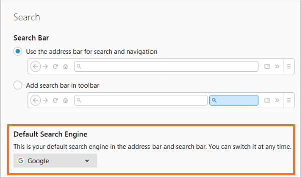 click on default search engine