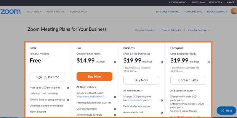 Zoom Pricing list