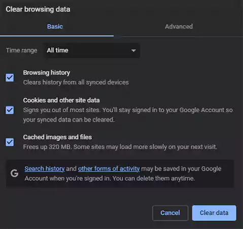 clear browsing data