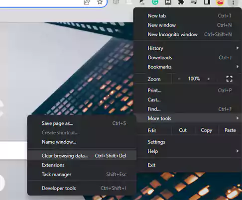 click on more tools and clear browsing data