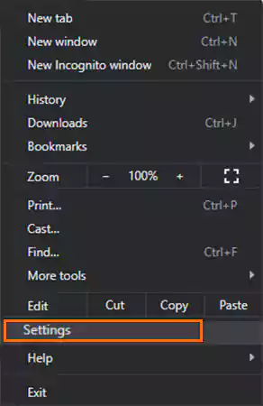 click on the Settings option