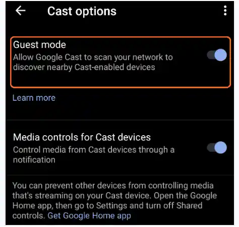 Guest mode in Google home app