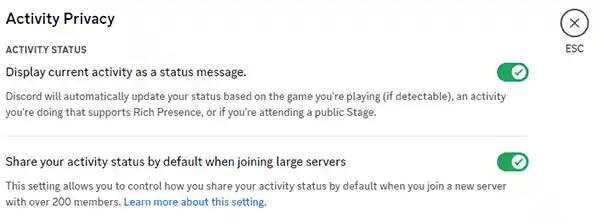 enable current activity on Discord