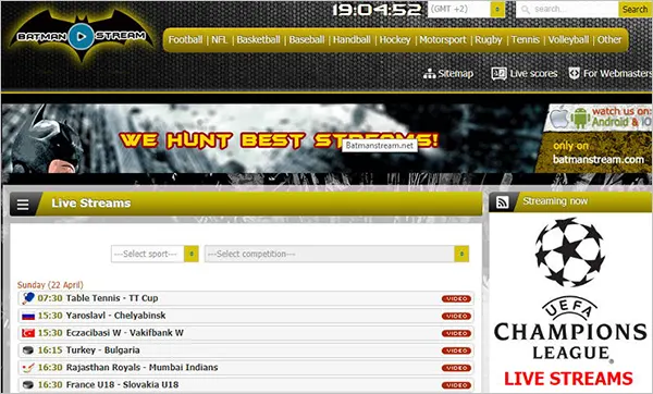 Batmanstream Sports Website Homepage