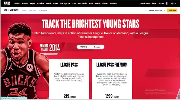 NBA League Pass homepage