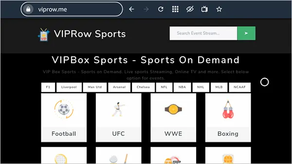 VIPRow Sports Homepage