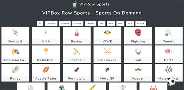 VIPRow Sports Website Homepage