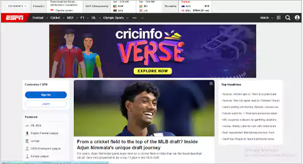 WatchESPN homepage