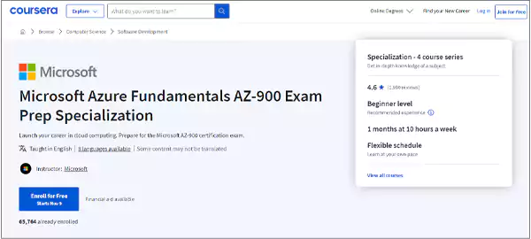 Microsoft Azure Fundamentals AZ 900 Exam Prep Specialization Course in Coursera