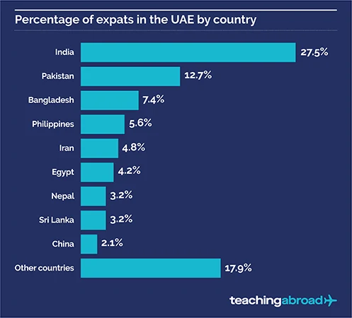Percentage of expats in the UAE by country.
