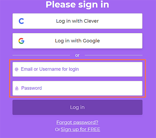 Enter username and password