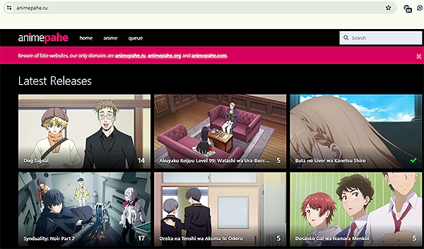 The Anime Pahe website