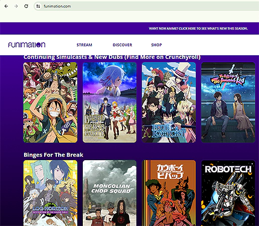 The Funimation website