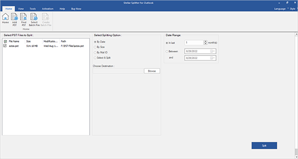 Select PST Files to Split