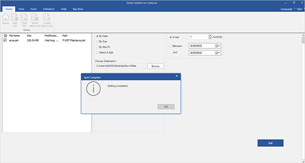 splitting PST file 