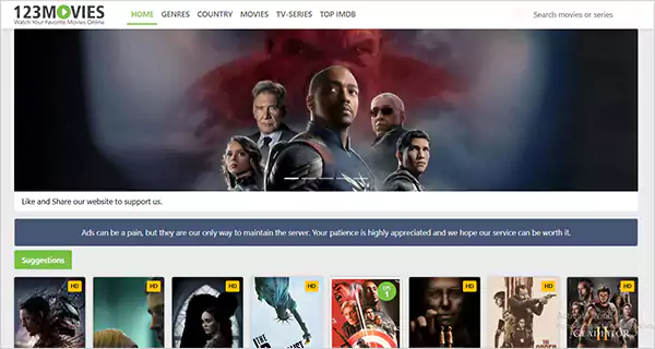 123Movies Home Page Image