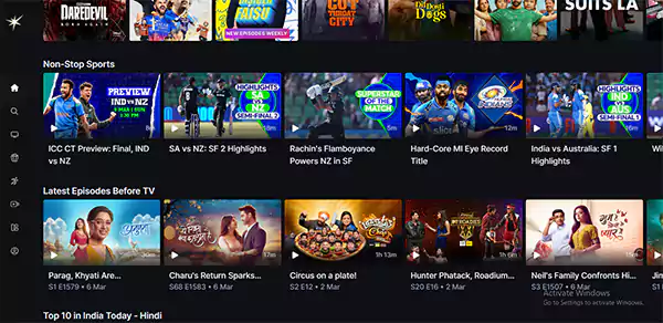 Disney plus Hotstar Home Page Image