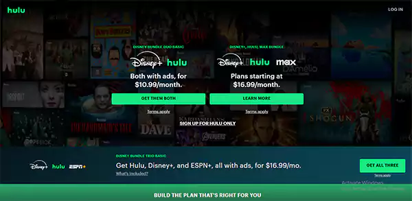 Hulu Home Page Image