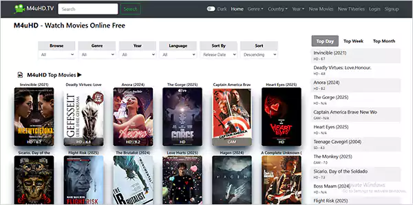 M4uHD Home Page Image