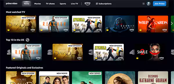 Prime Video Home Page Image