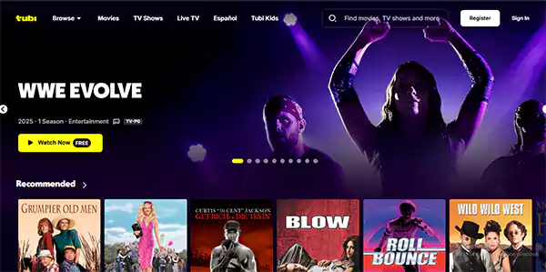 Tubi TV Home Page Image